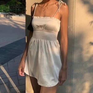 100% Silk Champagne Satin Mini Slip Dress by 437